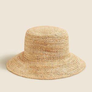NWT J Crew Wide-Brim Raffia Bucket Hat Natural Straw